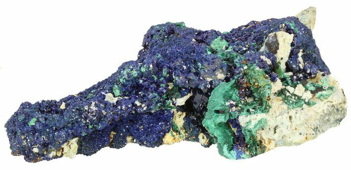 Sparkling Azurite Crystal Cluster with Malachite - Laos #56077